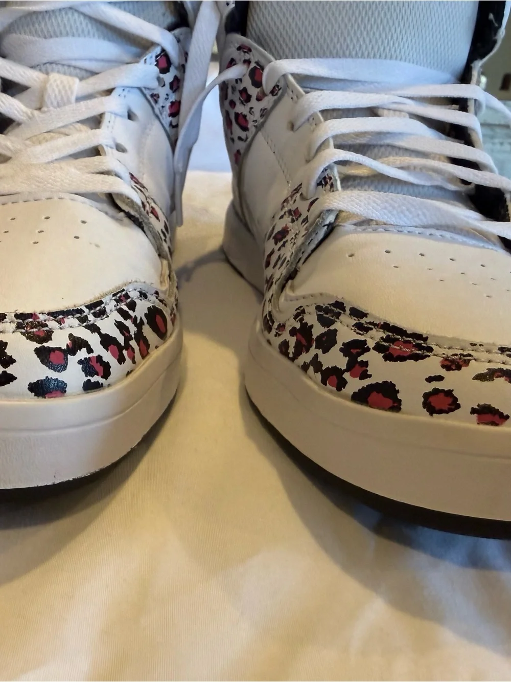 DC Cure Hi White High-Top Sneakers with Pink Leopard Accents